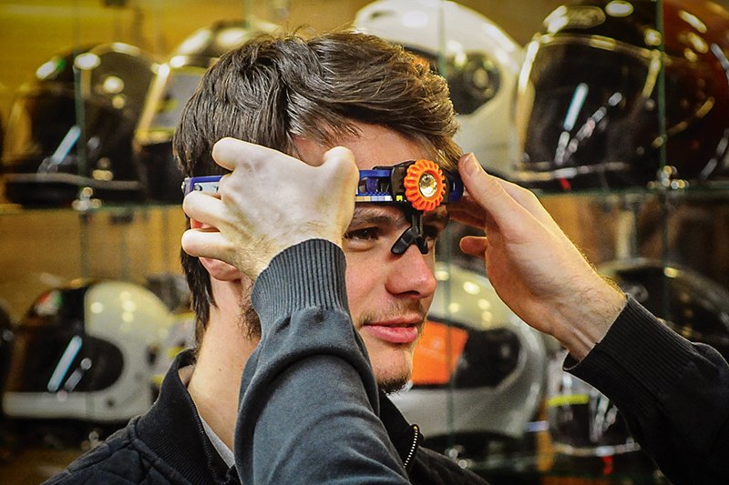 Schuberth C5 helmet head being measured